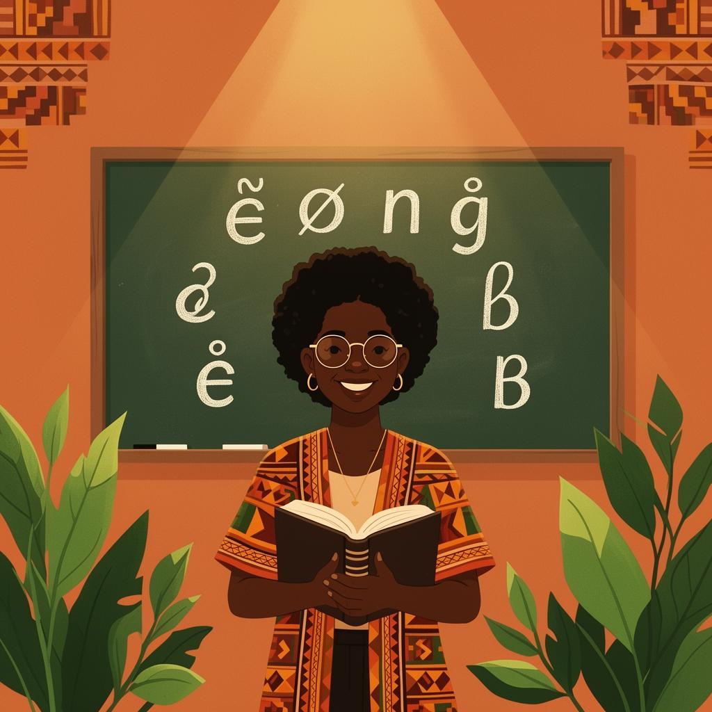 Linguiste africaine enseignant l'alphabet d'une langue locale